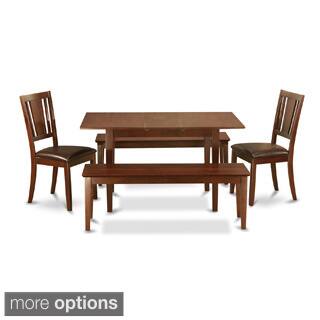 Mahogany Table Leaf Plus 2 Kichen Chairs and 2 Benches 5-piece Dining Set