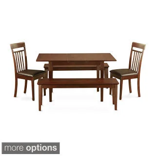 Mahogany Table Leaf Plus 2 Kitchen Chairs and 2 Benches 5-piece Dining Set