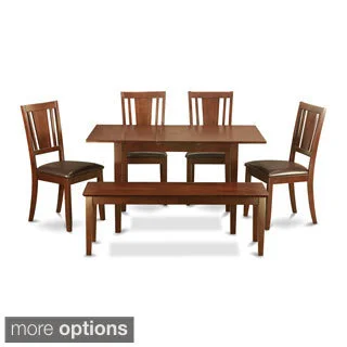 Mahogany Table Leaf and 4 Seat Chairs and Dining Bench 6-piece Dining Set