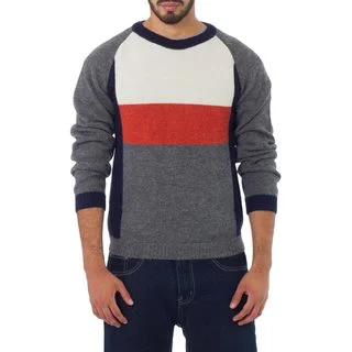 Men's Alpaca 'Gray Color Block' Sweater (Peru)