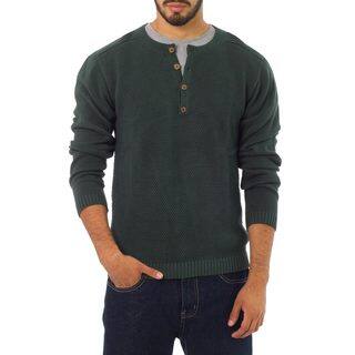 Men's Cotton 'Deep Forest' Henley Sweater (Peru)