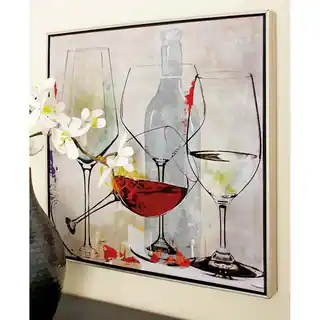 Wine Glasses Design Wood Framed Canvas (Set of 2)