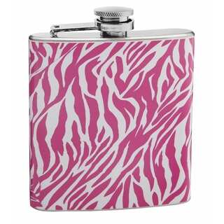 Top Shelf Pink and White Zebra Print Hip Flask