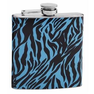 Top Shelf Blue and Black 6-ounce Zebra Pattern Hip Flask