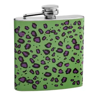 Top Shelf Green and Purple Leopard Print 6-ounce Hip Flask