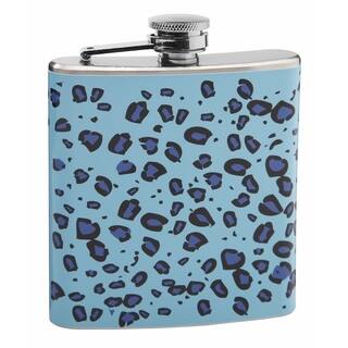 Top Shelf Blue on Blue 6-ounce Leopard Skin Printed Hip Flask