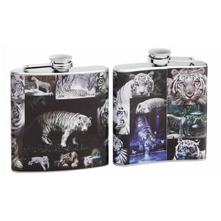 Top Shelf Full Color White Tiger Collage on 6-ounce Flask