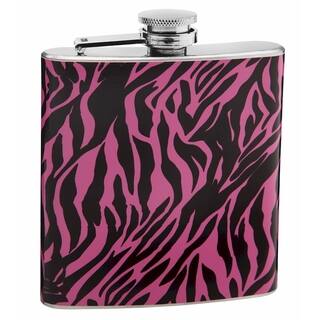 Top Shelf Black and Pink Zebra Printed 6-ounce Hip Flask