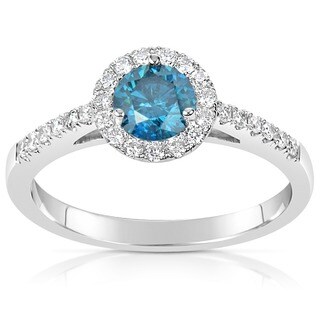 Suzy Levian 14k White Gold .78ct TDW Blue and White Diamond Engagement Ring (H-I, SI1-S12)
