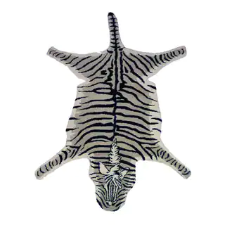 Hand-tufted Wool Zebra Shaped Area Rug (India)