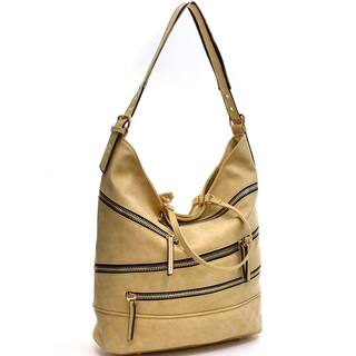 Dasein Gold-Tone Quilted Hobo Bag with Front Zipper Deco