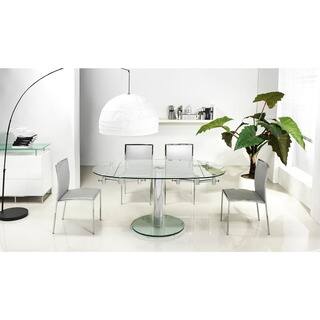 Casabianca Home Thao Collection Small Glass Extendable Dining Table