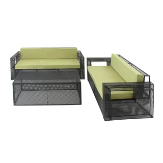 Green Metal Fabric Outdoor Sofa (Set of 3)