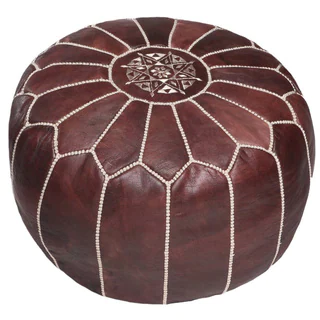 Handcrafted Moroccan Leather Pouf Ottoman (Morocco)