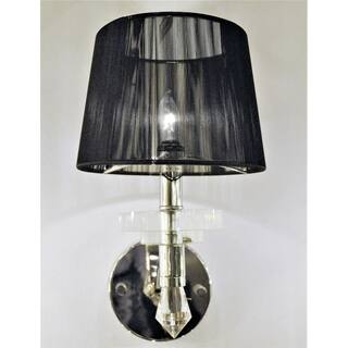 Modern Elegance 1-light Arm Chrome Finish and Clear Crystal Wall Sconce Light with Black String Shade