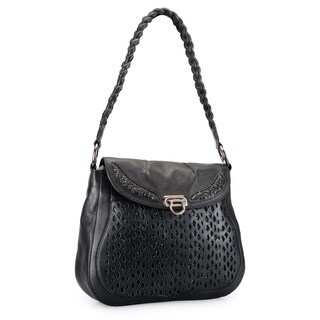 Phive Rivers Black Leather Cut-out Glitter Shoulder Bag (Italy)