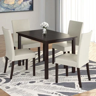 CorLiving DRG-595-Z5 Atwood 5-piece Dining Set with Cream Leatherette Seats
