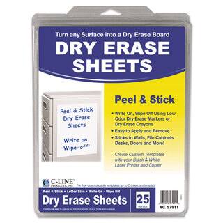 C-Line Peel and Stick White Dry Erase Sheets (Box of 25)