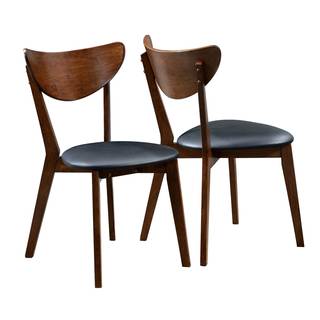 Peony Retro Dark Walnut and Black Seat Dining Chairs (Set of 2)