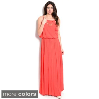 Shop The Trends Women's Spaghetti Strap Maxi Dress with Ruffled Detail On Blouson Bodice
