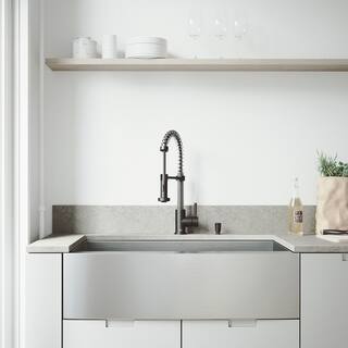 VIGO 36-inch Farmhouse Stainless Steel 16 Gauge Single Bowl Kitchen Sink and Edison Matte Black Pull-Down Spray Kitchen Faucet