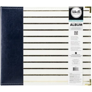 We R Designer D Ring Album 12inX12in Navy W/Gold Foil Stripes