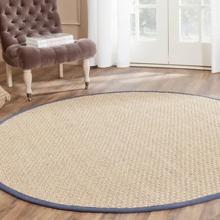 Safavieh Casual Natural Fiber Natural and Blue Border Seagrass Rug (6' Round)