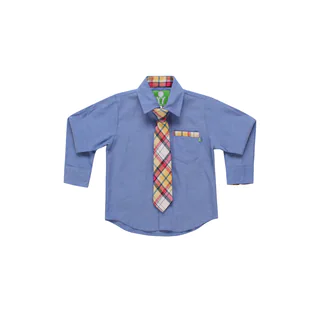 Future Trillionaire Boys Chambray Shirt with Plaid Neck Tie in Blue