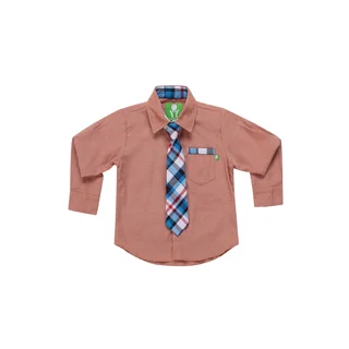 Future Trillionaire Boys Chambray Shirt with Plaid Neck Tie in Salmon