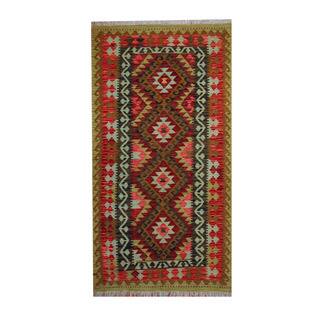 Herat Oriental Afghan Hand-woven Tribal Vegetable Dye Wool Kilim (3'7 x 6'10)