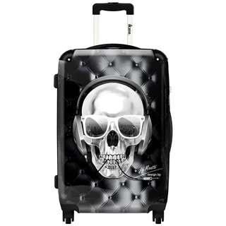 iKase Headphones Skull Black 20-inch Hardside Carry On Spinner Upright Suitcase