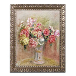 Pierre Renoir 'Roses in a Sevres Vase' Antiqued Gold Wood Framed Canvas Art