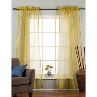 Olive Gold 43 x 84 Sheer Rod Pocket Curtain Drape Panel (India)