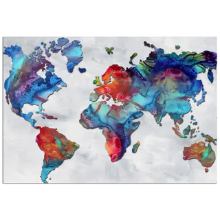 Megan Duncanson 'The Beauty of Color v2.3' Colorful Modern World Map Painting Giclée on Metal