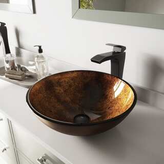 VIGO Russet Glass Vessel Sink and Blackstonian Faucet Set in Antique Rubbed Bronze Finish