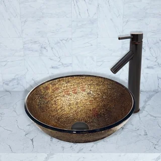 VIGO Textured Copper Glass Vessel Sink and Dior Faucet Set in Antique Rubbed Bronze Finish