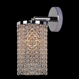 Contemporary 1 Light Chrome Finish Crystal String Round Shade Wall Sconce Light