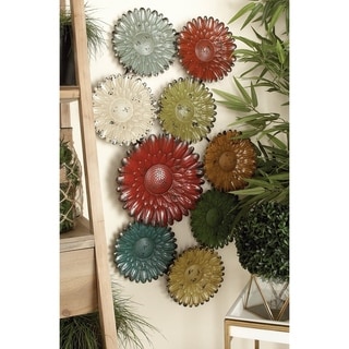 38-inch Multi-colored Distressed Iron Abstract Flower Gears Wall Sculpture