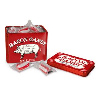 Individually Wrapped Bacon Candy in Tin