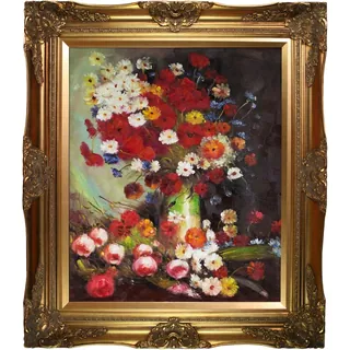 Vincent Van Gogh 'Vase with Poppies Cornflowers Peonies and Chrysanthemums' Hand Painted Framed Canvas Art