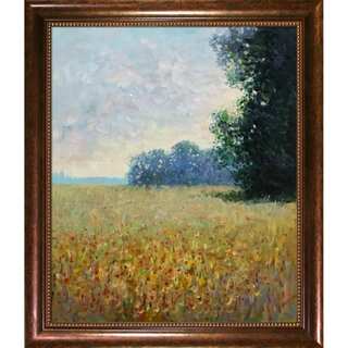 Claude Monet 'Champ d'avoine' (Oat Fields) Hand Painted Framed Canvas Art