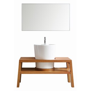 Vinnova lecce 47-inch American Red Oak Single Vanity with White Vessel Sink, and Mirror