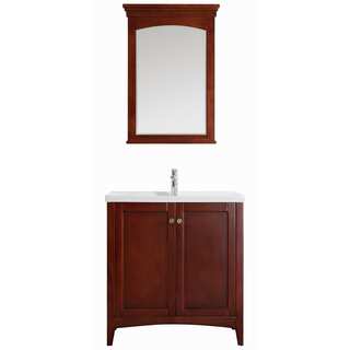 Vinnova Asti 30-inch Antique Cherry Single Vanity with White Drop-in Porcelain Vessel, and Mirror