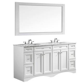 Vinnova Naples 72-inch Double White Vanity with Carrara White Marble Top, and Mirror