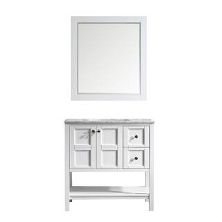Vinnova Florence 36-inch White Single Vanity with Carrara White Marble Top, and Mirror