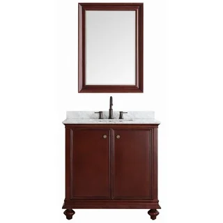 Vinnova Venice 36-inch Antique Cherry Single Vanity with Carrara White Marble Top, and Mirror