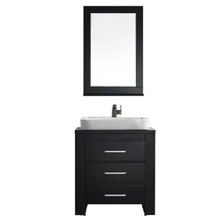 Vinnova Pascara 30-inch Espresso Single Vanity with White Drop-in Porcelain Vessel, and Mirror