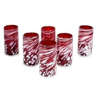 Set of 6 Handcrafted Blown Glass 'Festive Red' Tumblers (Mexico)