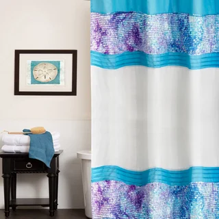 Shimmering Aqua Seashell Shower Curtain and Hooks Set or Separates