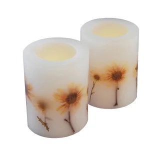 Flickering Battery Operated LED Candles- Dried Flowers (Set of 2)